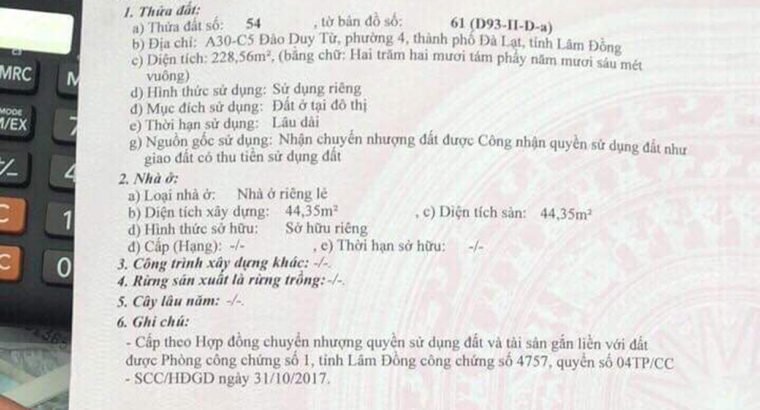 Bán Đất Đường Nguyễn Trung Trực, Đà Lạt